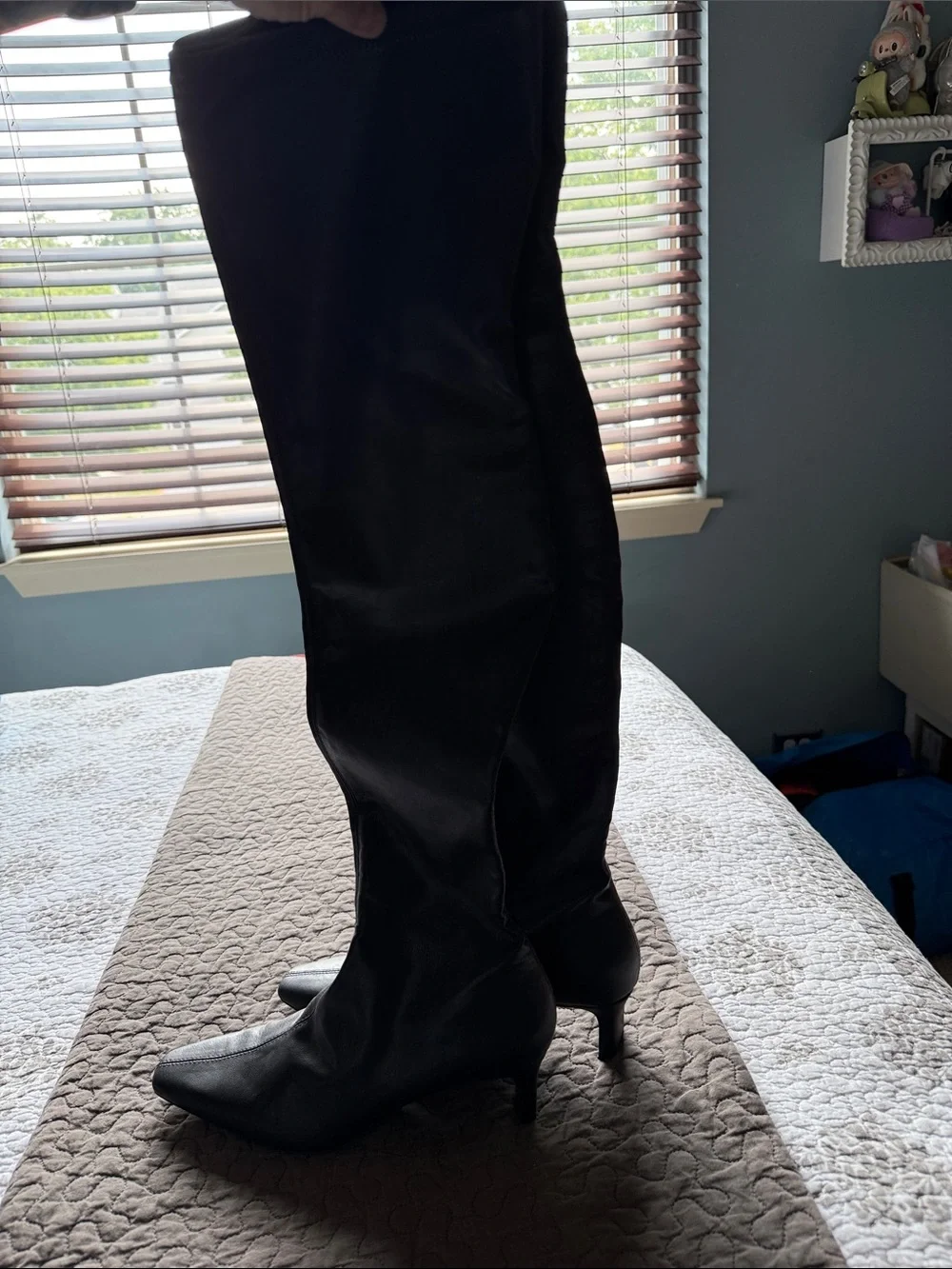 H&M Black Over-the-Knee Pointed Toe Leather Boots